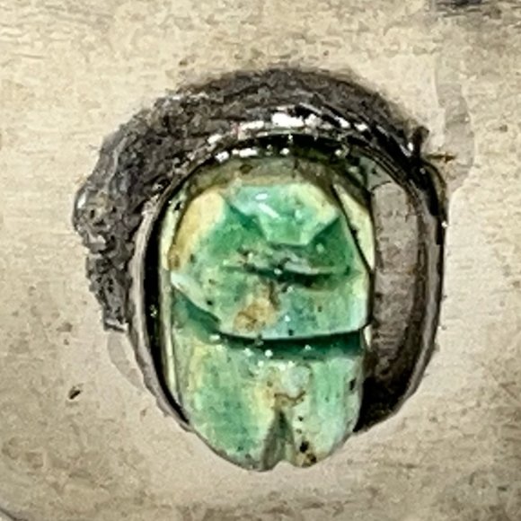 Vintage Egyptian Revival Green Turquoise Scarab Silver Cuff - Picture 3 of 9